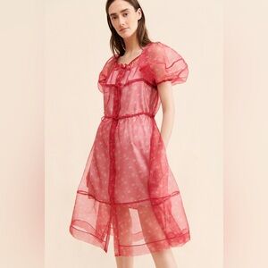 SOONSU FREE PEOPLE Naive Organza Dress Red VGUC